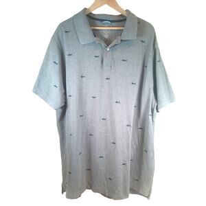 MENS 2XL POLO 100% COTTON GRAY BLUE SWORDFISH EMBROIDERED